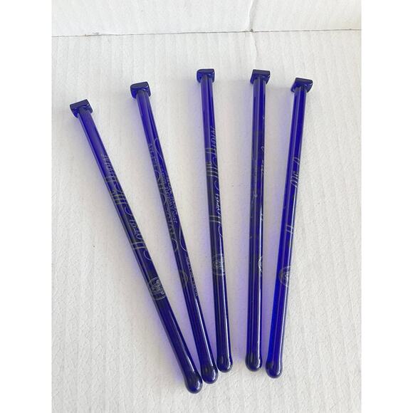 5 VTG Cobalt Blue Glass Swizzle Sticks Cocktail Stirrer HOTEL MCALPIN New York - Picture 1 of 6